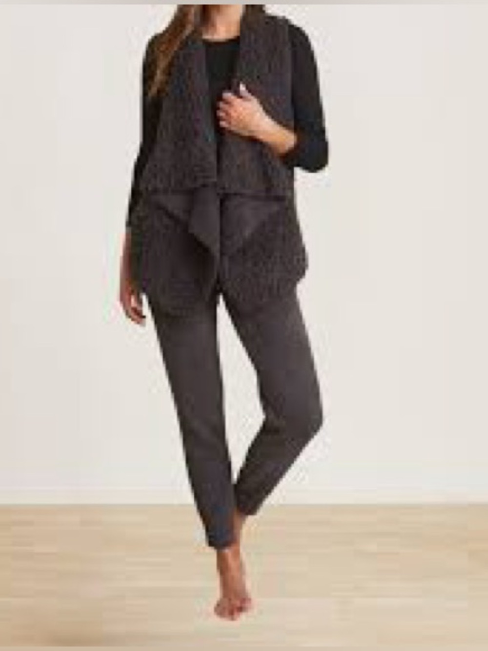 Barefoot Dreams Charcoal Gray Cozy Sherpa Waterfall Cascading Vest